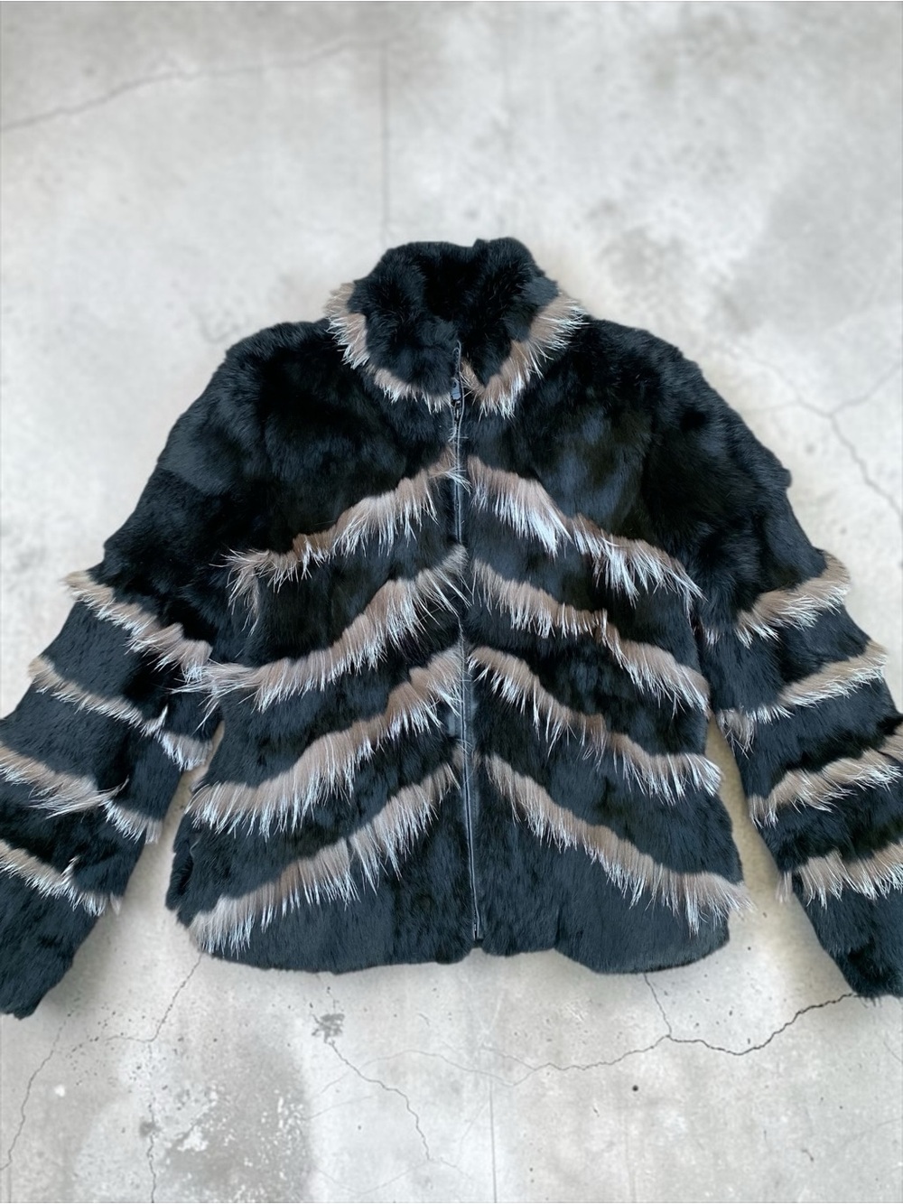 Vintage Y2K Fur Jacket Chevron Pattern Medium